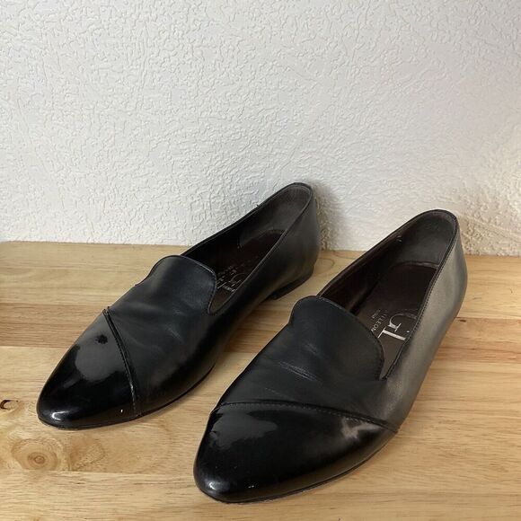 AGL Italy Women's Pointed Venetian Loafer Size‎ 8,5 Black Leather Slip On Loafer - Picture 1 of 12
